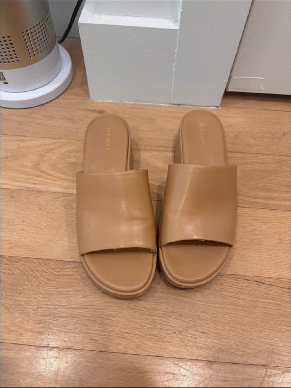 Old Navy Tan Slide Mules with Wide Band